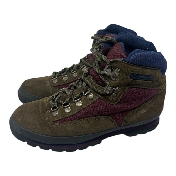 Vintage ?90\'s ?Timberland ?Euro Hiker Suede Boots Brown‎ Maroon Blue Snow 8